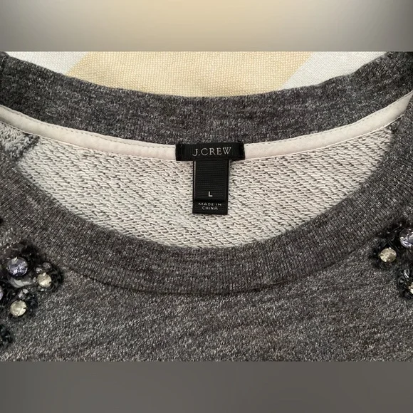J. Crew 💎 Beloved Bejeweled Sweatshirt, Black Label, Raglan Sleeve, SZ L - Picture 6 of 14